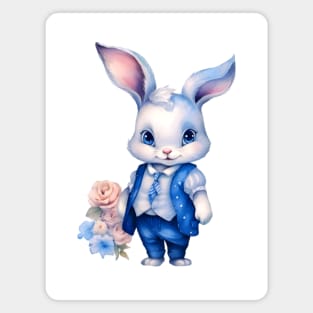 Easter bunny boy with jeans and flowers Magnet